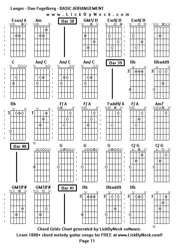 Chord Grids Chart of chord melody fingerstyle guitar song-Longer - Dan Fogelberg - BASIC ARRANGEMENT,generated by LickByNeck software.